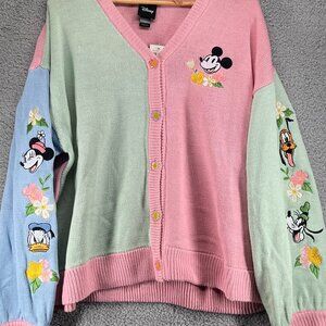 NWT Disney Mickey Mouse Pink Pastel Colorblock Button Cardigan Hot Topic sz 2XL